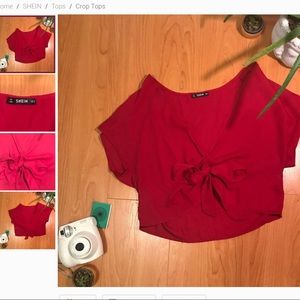 Red v-neck flow crop top
